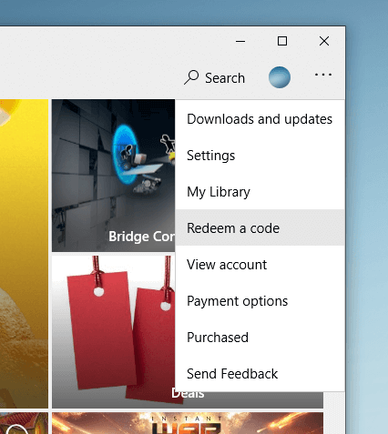 Launch Windows Store and redeem a code