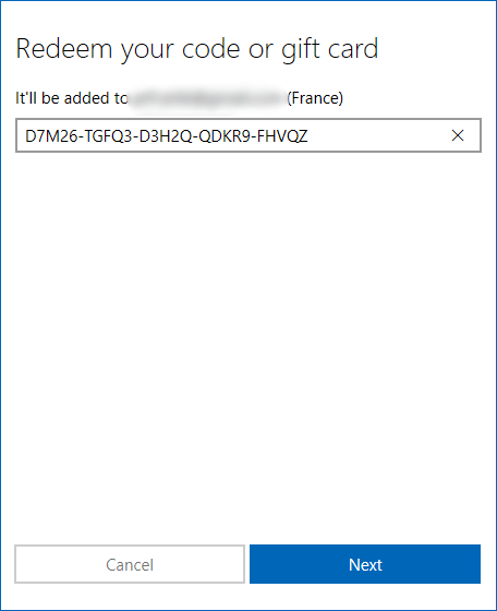 Enter the code in My purchases