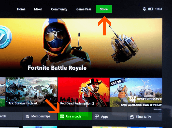 Select Store then Redeem code