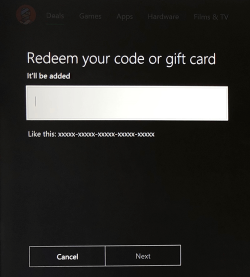 Enter the code in My purchases