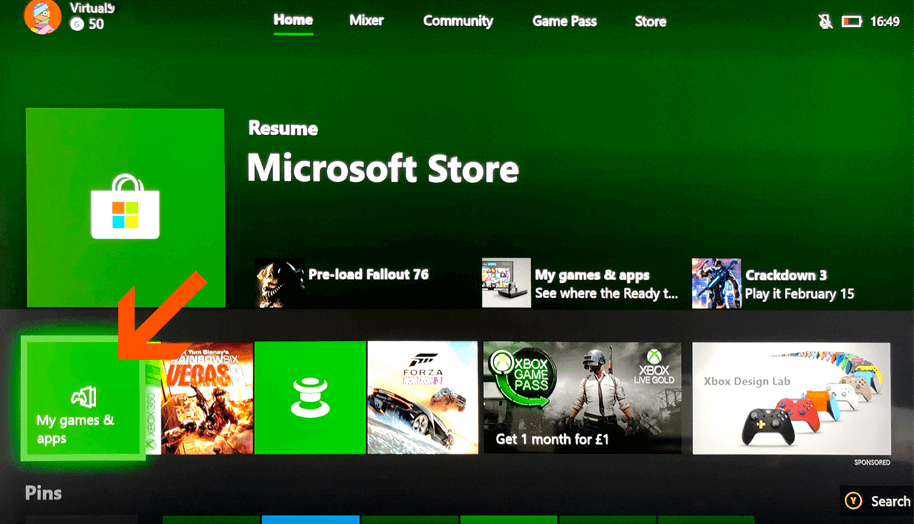 My games and apps tab
